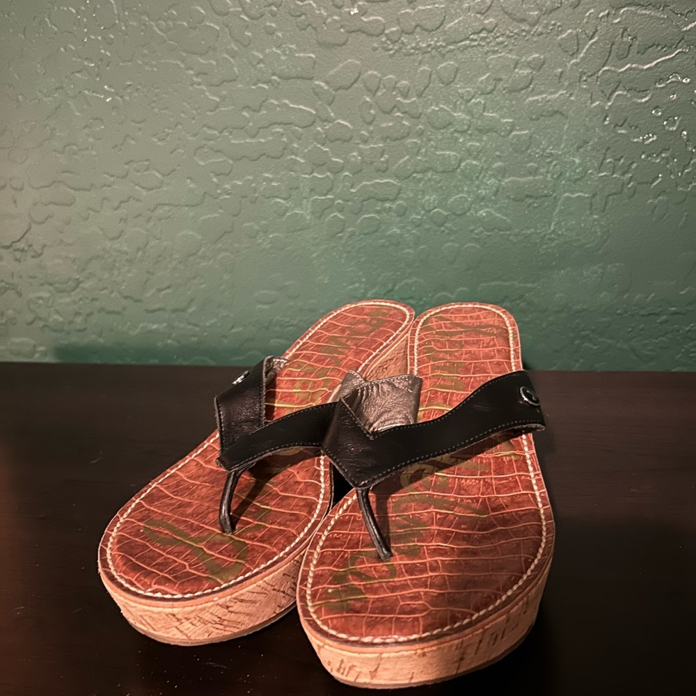Sam Edelman Black and Brown Wedge Sandals